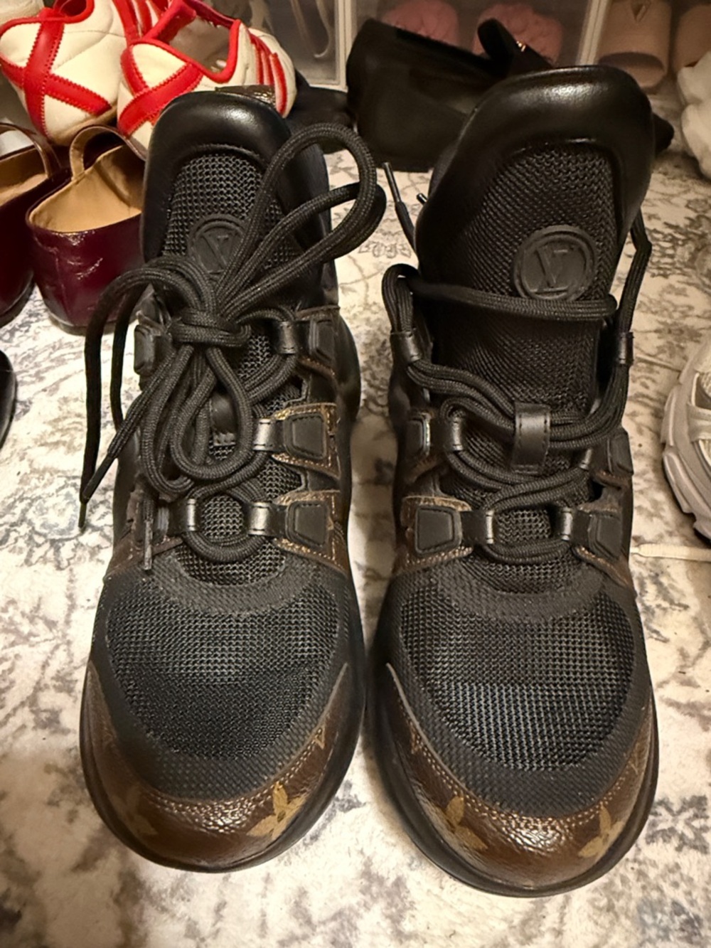 Louis Vuitton Black and Brown Run Away Mesh & Monogram Sneakers